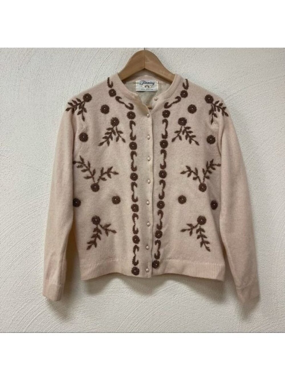 VTG 50's 'Timming' Flower Beaded Cardigan Sweater Retro Rockabilly Sz Small